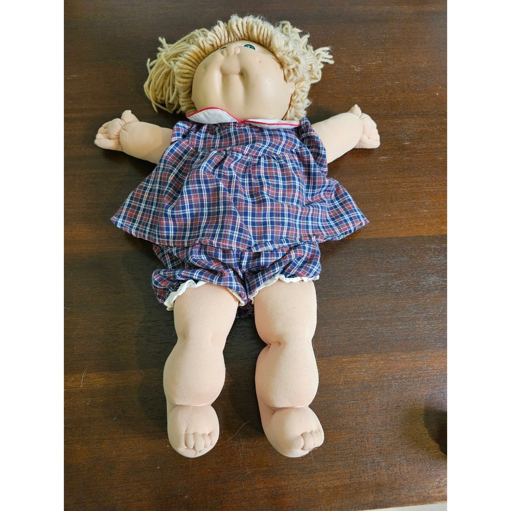 Cabbage Patch Kids Vintage Doll Kids 16in Blue Plaid Outfit Yarn Hair 1982